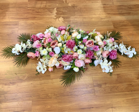 Pink Casket Spray / Memorial Silk Flowers 70cm /100cm / 140cm Long - SYM0040 | ARTISTIC GREENERY
