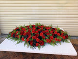 SYM0044 (Desiree) - Black & Red Memorial Flowers / Casket Spray / Graveside Flowers 90cm / 140cm Long | ARTISTIC GREENERY