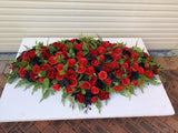 SYM0044 (Desiree) - Black & Red Memorial Flowers / Casket Spray / Graveside Flowers 90cm / 140cm Long | ARTISTIC GREENERY