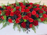 SYM0044 (Desiree) - Black & Red Memorial Flowers / Casket Spray / Graveside Flowers 90cm / 140cm Long | ARTISTIC GREENERY