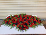 SYM0044 (Desiree) - Black & Red Memorial Flowers / Casket Spray / Graveside Flowers 90cm / 140cm Long | ARTISTIC GREENERY