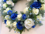 Blue & White Rose Floral Wreath 30cm / 40 / 50cm - SYM0045