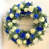 Blue & White Rose Floral Wreath 30cm / 40 / 50cm - SYM0045