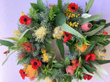 SYM0046 - Silk Poppy & Native Wreath Anzac Wreath silk floral wreath / flower wreath Perth Australia / Sympathy Gravestone flowers | ARTISTIC GREENERY