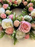 Pink & White Rose Silk Floral Wreath 30cm / 40 / 50cm - SYM0047 | ARTISTIC GREENERY Perth WA Australia / Sympathy Gravestone flowers