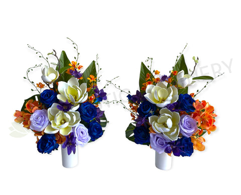 Cemetery Flowers (Vibrant Blue & Orange) 50 x 33 cm - SYM0052 | ARTISTIC GREENERY