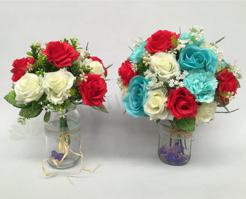 Round Bouquet - Turquoise Red White - Stella