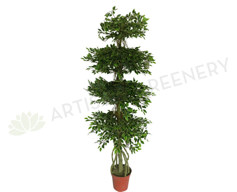 T0073 Ficus Tree 4-Tiers 195cm Real Touch Leaves with white edge