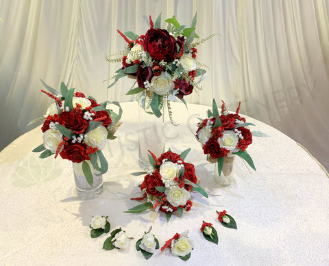 Round Bouquet - Burgundy / Red & White - Taryn J