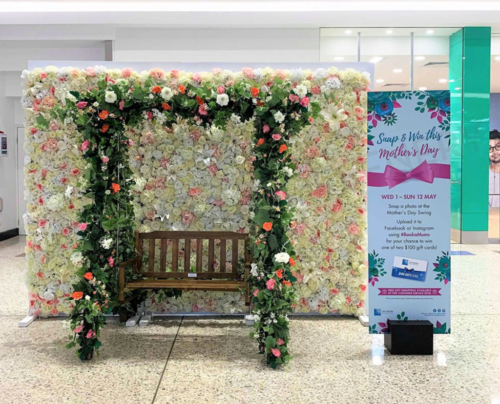 The Square Mirrabooka Floral Swing & Flower Wall Hire for Mother's