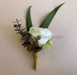 Buttonhole - Silk Teardrop Cascase Wedding Bouquet - White Native Flowers  - Thea L | ARTISTIC GREENERY