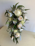 Teardrop Wedding Bouquet Silk - Silk Teardrop Cascase Wedding Bouquet - White Native Flowers  - Thea L | ARTISTIC GREENERY