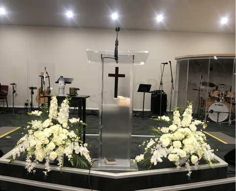 WACCC Church (Caversham) - Custom-made Silk Floral Arrangements for Podium | ARTISTIC GREENERY