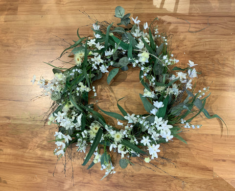 Natural Style White Flowers & Greenery Wreath 60cm - WRE0001 | ARTISTIC GREENERY