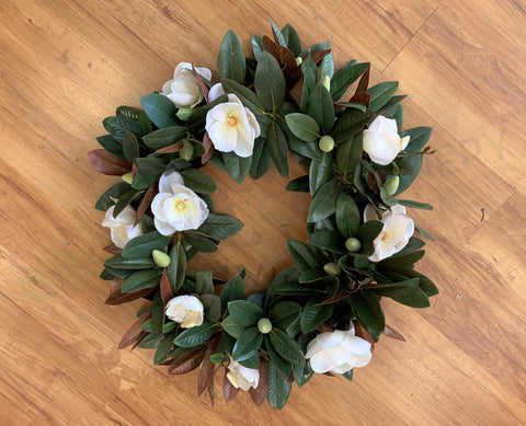 Artificial Magnolia Wreath 80cm - WRE0002 (Ref: Debbie B) | ARTISTIC GREENERY