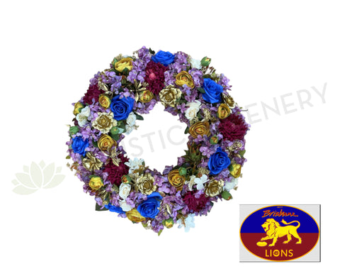 Brisbane Lions Football Club Themed Silk Floral Wreath 30cm / 40cm / 50cm (WRE005) | ARTISTIC GREENERY Perth Australia / Sympathy Gravestone flowers