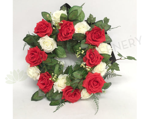 Red & White Rose Floral Wreath 30cm / 40 / 50cm
