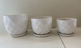 CER-XY045 Diamond Pattern Round Ceramic Pots  - Black / White - 3 Sizes