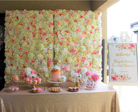 Bridal Shower Backdrop - Pink & White Flower Wall