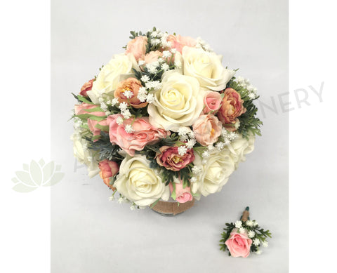 Round Bouquet - Peach & White - Rachel