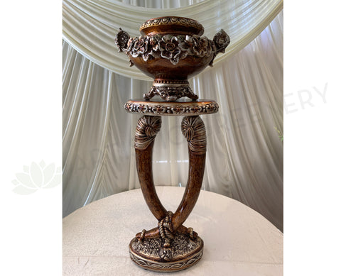 Decorative Glazed Pot & Stand (Fiberglass) - Brown